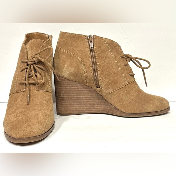 Lucky Brand Shylow Suede Lace Up Wedge Booties Size 8 (38.5) Beige Leather Boots - Picture 7 of 11